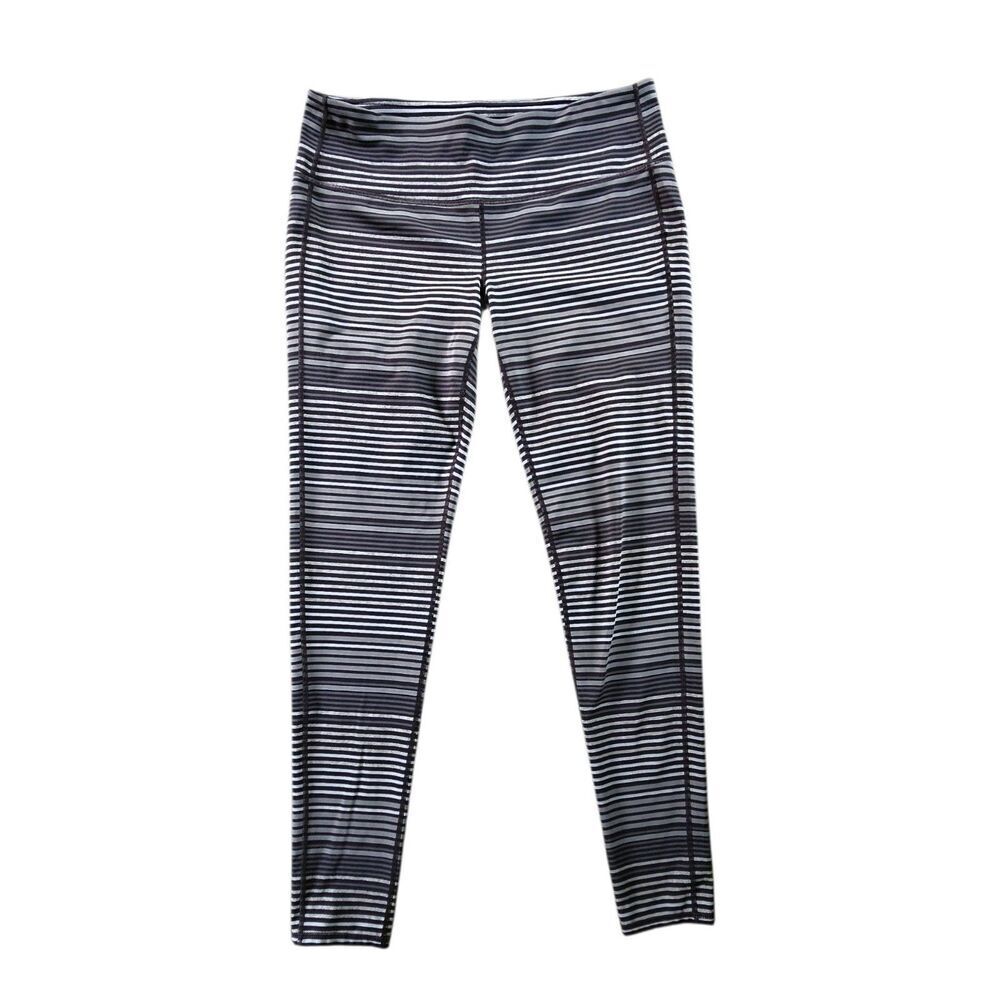 Athleta Athletic Leggings Womens L Gray Striped Workout Running Gym Exercise